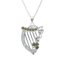 Load image into Gallery viewer, Irish Harp Silver Connemara Marble Pendant