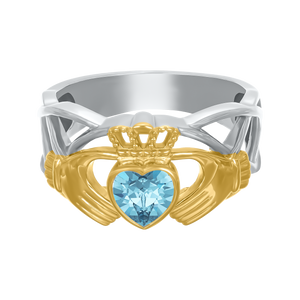 Celtic Crystal Claddagh Ring - Aquamarine Blue