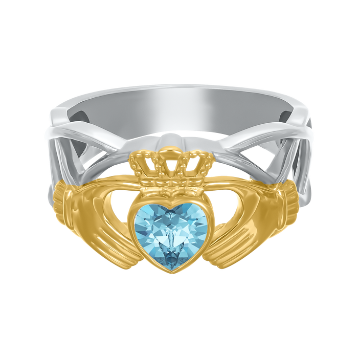 Celtic Crystal Claddagh Ring - Aquamarine Blue