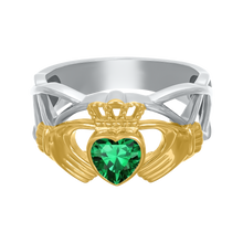 Load image into Gallery viewer, Celtic Crystal Claddagh Ring - Emerald Green