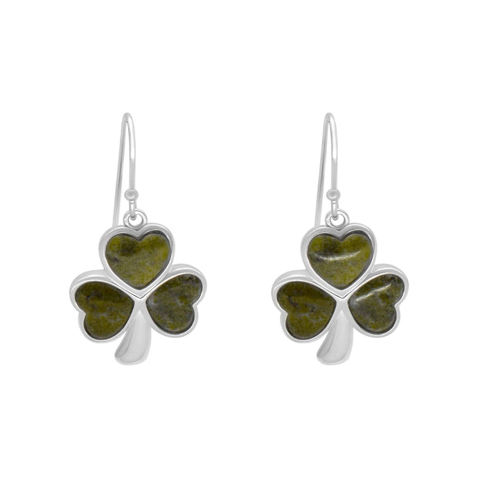 Connemara Marble Inlaid Shamrock Silver Earrings