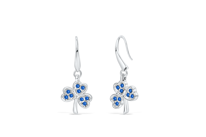 Shamrock Earrings with Sapphire Blue Crystal