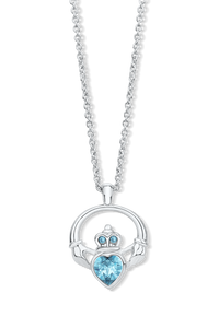 Claddagh Ring Pendant set with Aquamarine Blue Crystal