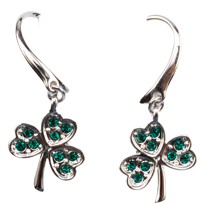 Shamrock Earrings with Emerald Green Crystal