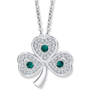 Shamrock Pendant with Emerald Green and Clear Crystals - Large