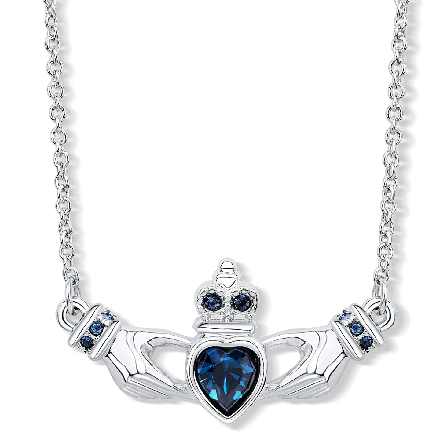 Claddagh Necklace with Aquamarine Blue Crystals