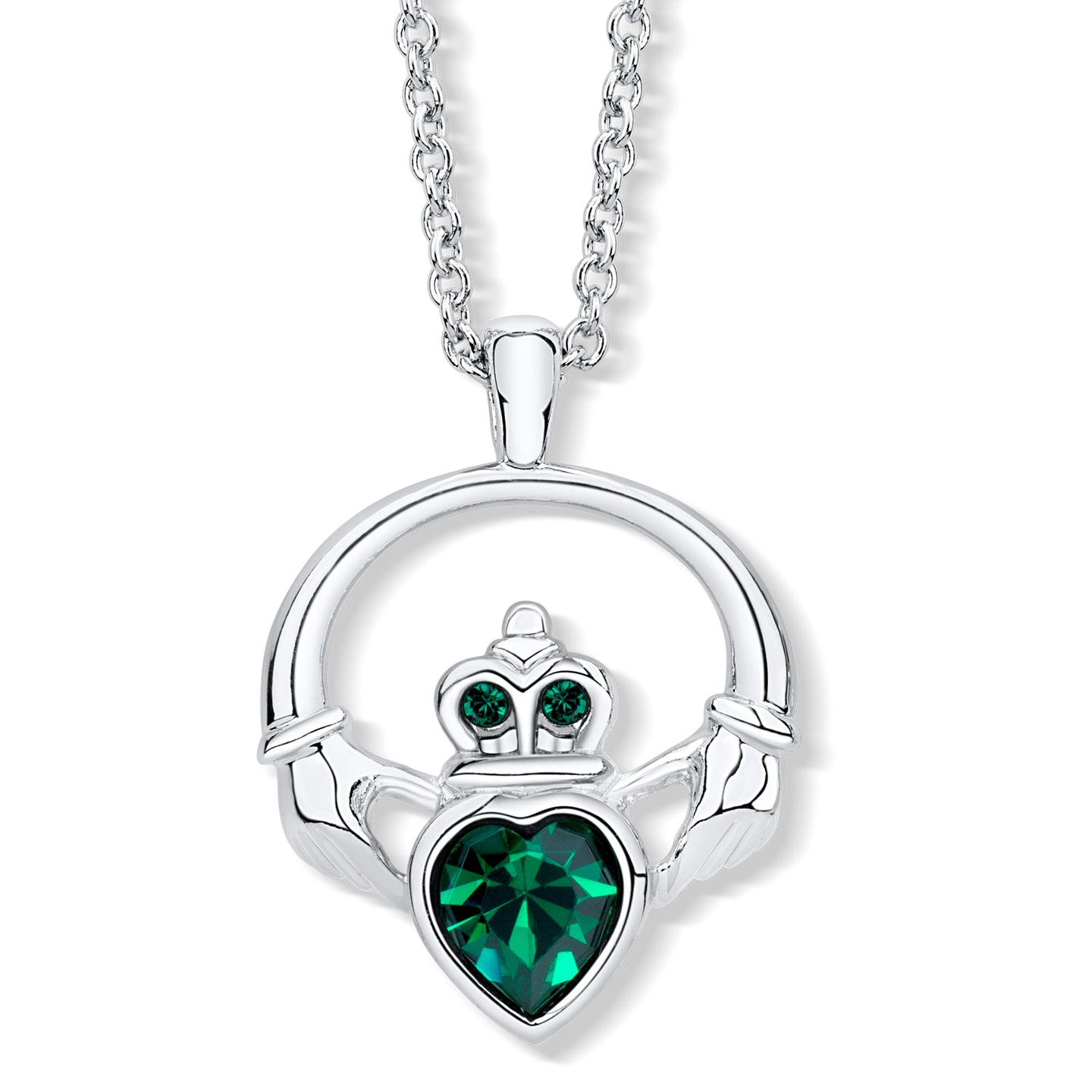 Claddagh Ring Pendant set with Emerald Crystal