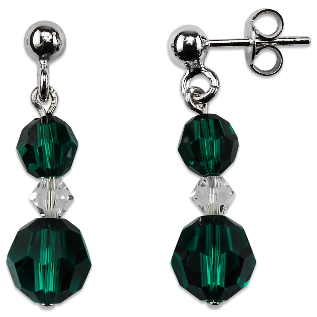 Crystal and Emerald Drop Earrings