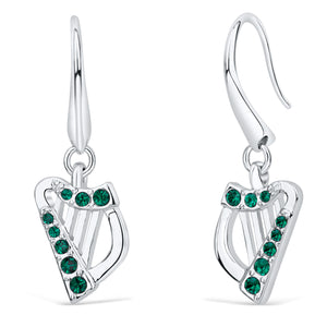 Harp Earrings with Emerald Crystals