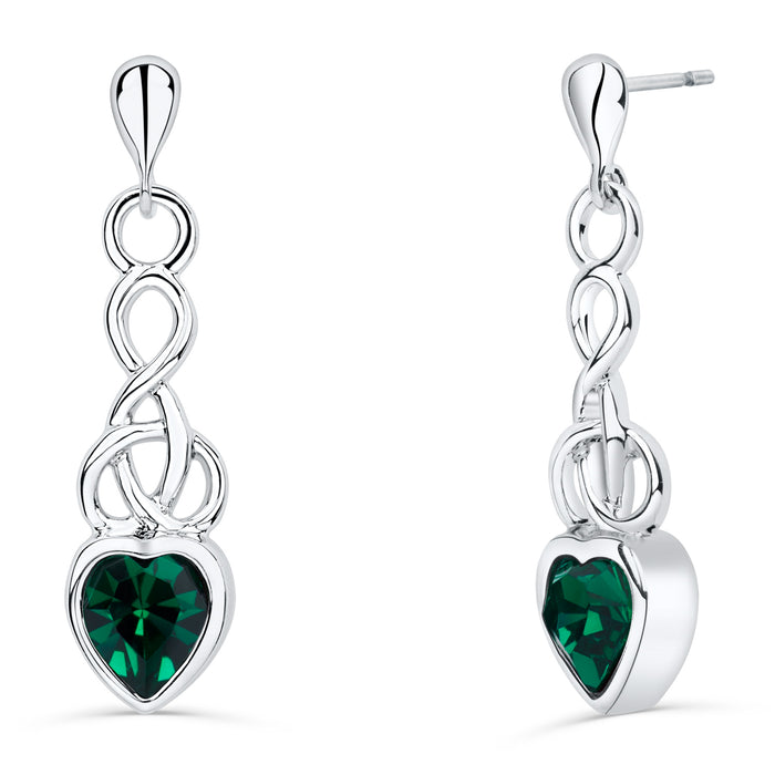 Celtic Heart Earrings with Emerald Crystal